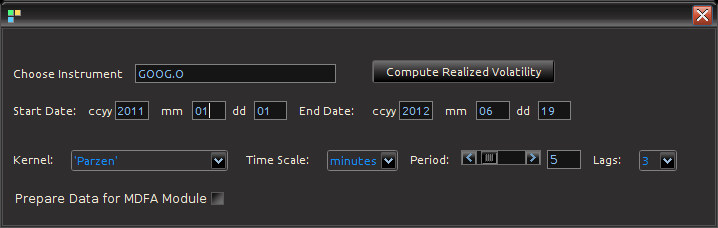 Figure : Computing Realized measures in iMetrica using a convenient realized measure control panel. 